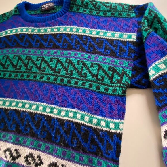 Vintage Multicolor Pattern Wool Blend Sweater, size XL, Ski Resort, Cabincore - Picture 4 of 8